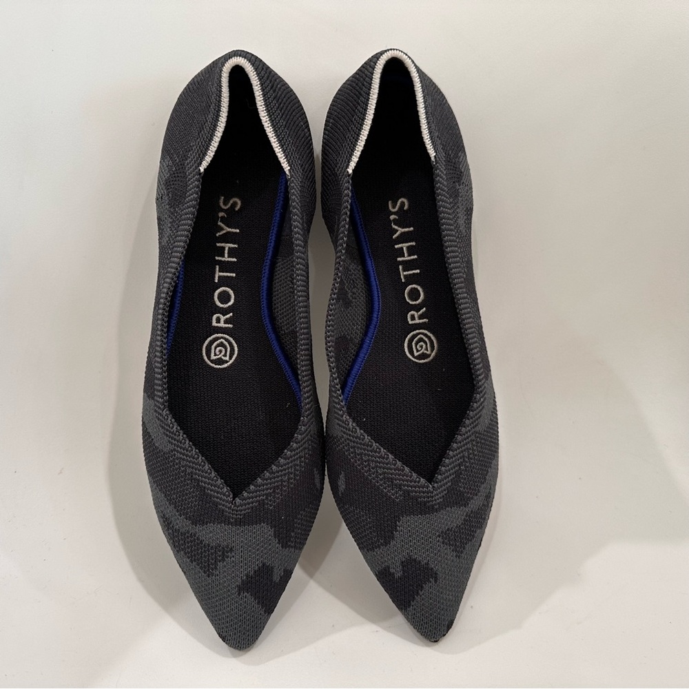 Rothy’s The Point Dark Gray Camo RETIRED Pointed ballet Flats Size 6.5